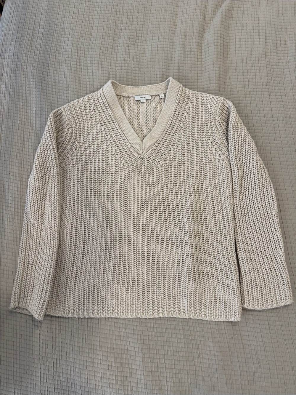 Vince Cream V-Neck Chunky Wool Cashmere Blend Knit Sweater Size L